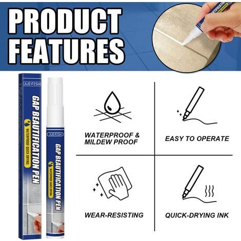 Stylo à joint rond pour carrelage - rafraîchissez vos joints - blanc - lot de 3 (1/4)