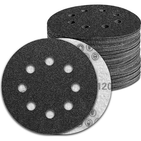 100 Pièces Disque Abrasif 125mm Sec and Eau 8 Trous Grain 120 Carbure de silicium pour Ponceuse Excentrique