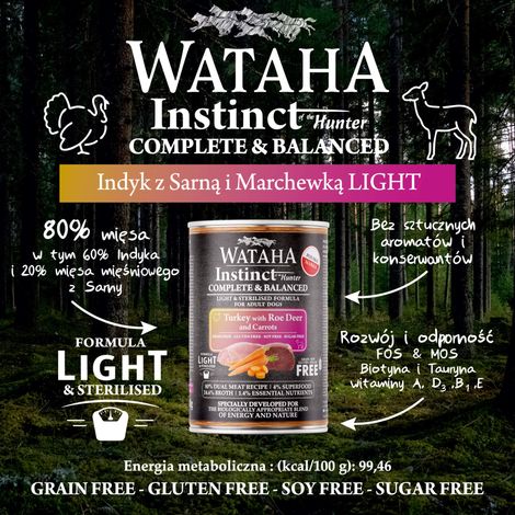 Wataha Instinct, tacchino leggero all'80% con capriolo e carota, 400 g. (1/2)
