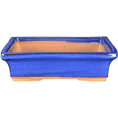 Vaso per bonsai rettangolare in gres smaltato blu 23,5x17,5x6,5 cm - 2835Ra