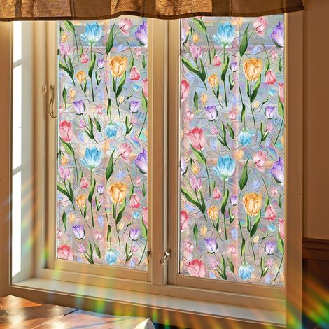 Film Pour Vitre - Film Anti UV Statique Sans Colle - Pour Porte En Verre Ou Fenêtre - 100 x 45 cm - 1 Pièce (1/5)