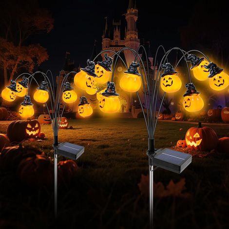 Halloween Lampe Solaire Exterieure, 2 Pièces Lumières de Citrouille Deco, Lumière Solaire Jardin LED Étanche IP65, Halloween Décoration pour Chemins Pelouse Terrasse Tombe Patio (1/5)