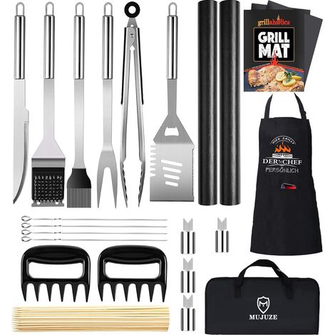 21 Pcs Accessoire Barbecue,Kit Barbecue Ustensiles en Ensemble de Gril Acier Inoxydable Très épais,Cadeau Homme,Haute Qualité Set Outils pour Camping d'Extérieur et Pique-Nique 21pcs -