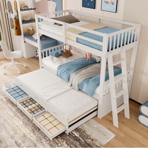 Letto a Castello 90x200 cm con Struttura in Pino e MDF Bianco per Bambini (1/5)