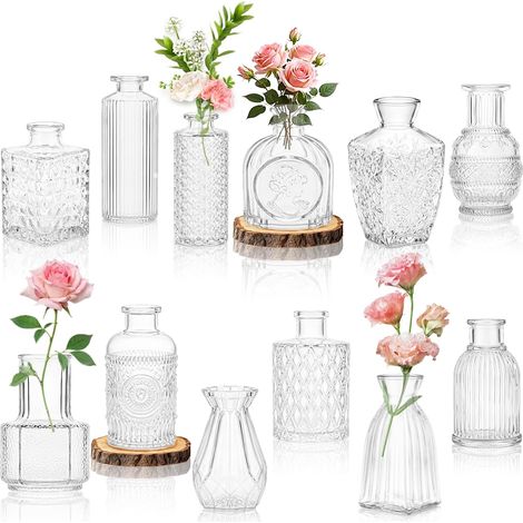 12 pièces Petits Vases Deco Table, Mini Vases en Verre Vintage pour la Maison, Les Mariages, Les Anniversaires et Toutes Sortes de fêtes (1/5)