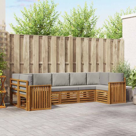 Ecksofa Set 7 pcs Natürlich und Hellgrau Massivholz Akazie (1/5)