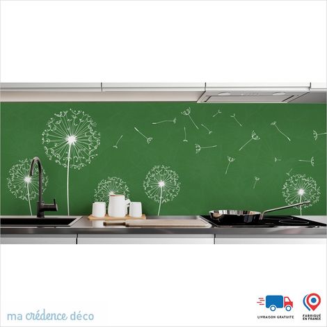 Crédence : Fleurs et pissenlits - Couleur Vert émeraude - Alu composite - 60 - 120 (1/3)