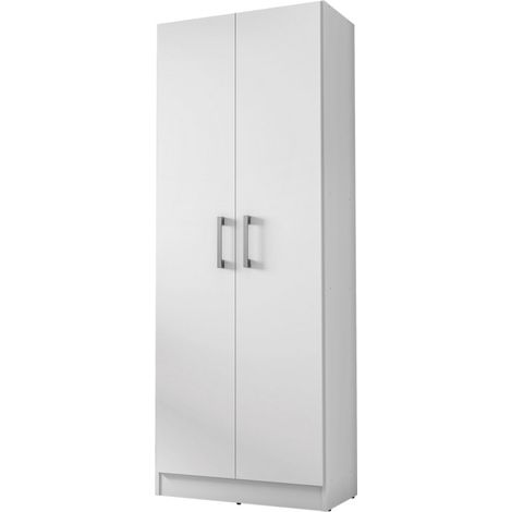 Beaux Meubles Pas Chers – Armoire 2 portes blanche multifonctions – 5 niches – Bois certifié FSC – Dimensions L 61 x H 160.6 x P 31.8 cm
