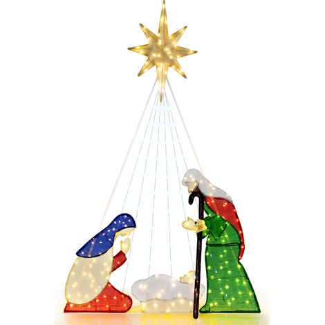 Ensemble de Scène de la Nativité 180 cm, Crèche de Noël Pré-Éclairée avec 240 Lumières LED 6 Modes d'Éclairage, Décoration Festive de la Sainte (1/5)