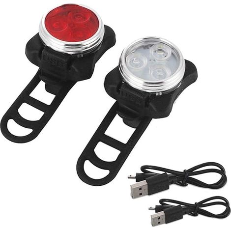 MINKUROW Juego De Luces Led Para Bicicleta, Luz Para Bicicleta Recargable Por Usb, Luz Para Bicicleta, Luz Trasera, Luces Para Bicicleta Recargables Con 5 Modos De Parpadeo, 2 Cables Usb (1/4)