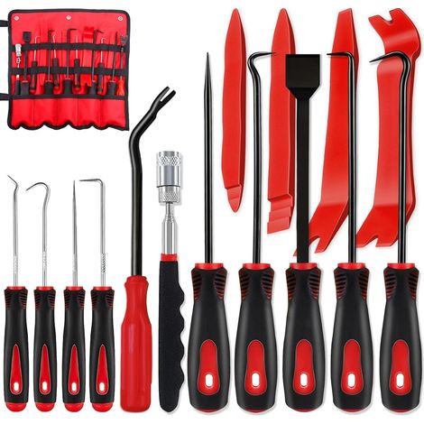 Kit de 15 outils de précision en acier au carbone (crochets, pics et leviers de démontage), incluant un grattoir et un outil télescopique magnétique (1/5)