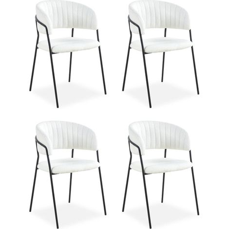 Lot de 4 Chaises en Bouclette "Batora" 79cm Crème & Noir (1/5)