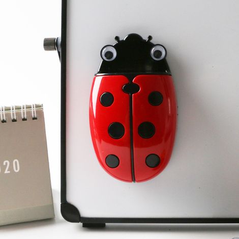 1 Porte-stylo et gomme magnétique en forme de coccinelle rouge : Accessoires de tableau blanc double usage - Boîte de rangement pour maison et bureau (1/5)