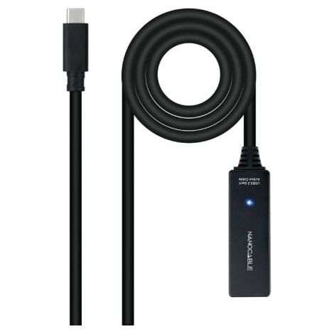 Cable Alargador USB Tipo-C 3.2 con Amplificador Nanocable 10.01.1311/ USB Tipo-C Macho - USB Tipo-C Hembra/ 5m/ Negro