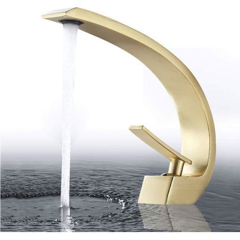 Robinet de Lavabo - Robinet Mitigeur - Robinet Salle de Bain - Eau Chaude et Froide Disponible - Laiton - Or Brossé