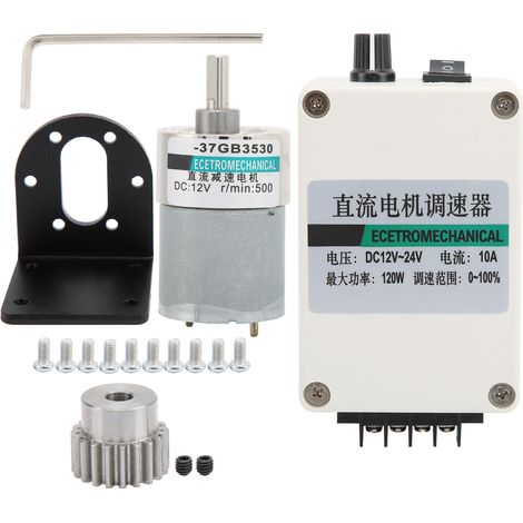 Moteur à courant continu 12V avec support et régulateur de vitesse réglable XD-37GB35, 500 tr/min, sens horaire/antihoraire pour réducteur (1/5)