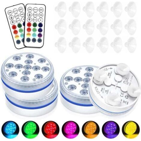 Lot de 4 lampes LED submersibles pour piscines hors sol, étanches IP68, avec télécommande RF, 16 couleurs RVB (1/4)