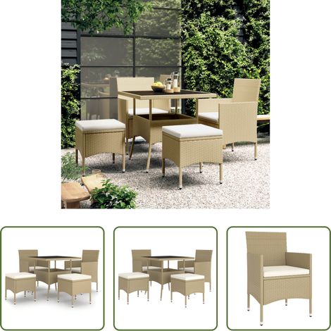vidaXL Gartenstuhl - 5-tlg. Garten-Essgruppe Poly Rattan Beige (1/5)