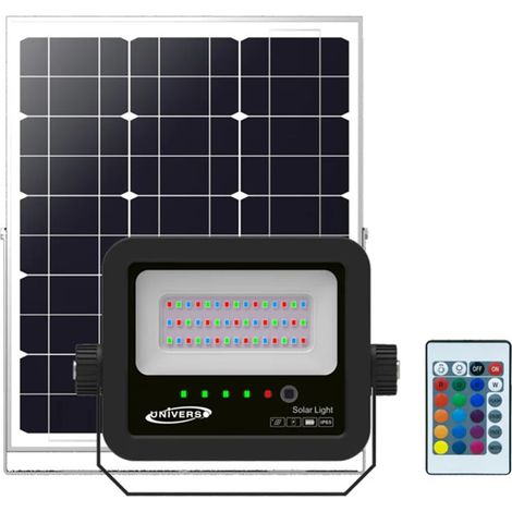 TrAdE Shop Traesio - Faro A Led Proiettore Con Pannello Solare 40 W Rgb Con Telecomando Esterno Ip65 Sl-rgb-40w - (1/5)