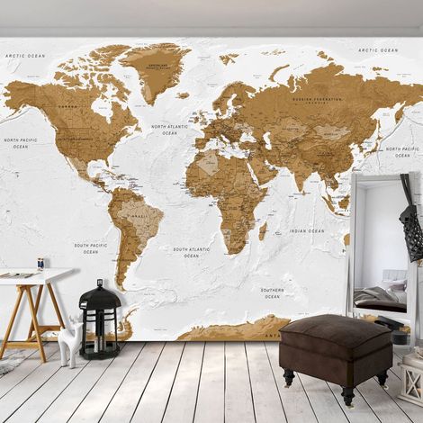 Papier peint adhésif Carte du monde, océans blancs - 147 x 105 cm