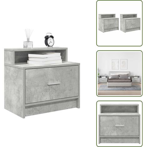 Mesita de noche con cajón y compartimento abierto - vidaXL Mesillas de noche con cajón 2 uds gris hormigón 51x31x47 cm - Mesita de noche para dormitorio