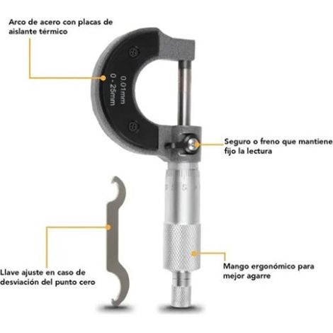 Micromètre d'extérieur, pied à coulisse, tête de micromètre, micromètre à vis 0-25x0,01 mm (1/5)