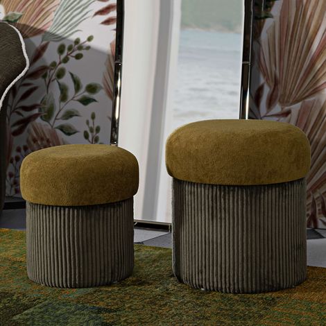 Pouf-Sets mit Stauraum, 2-teilig, rund, Gestellfarbe Braun, 42x42x44h cm, Terrakotta-Braun (1/5)