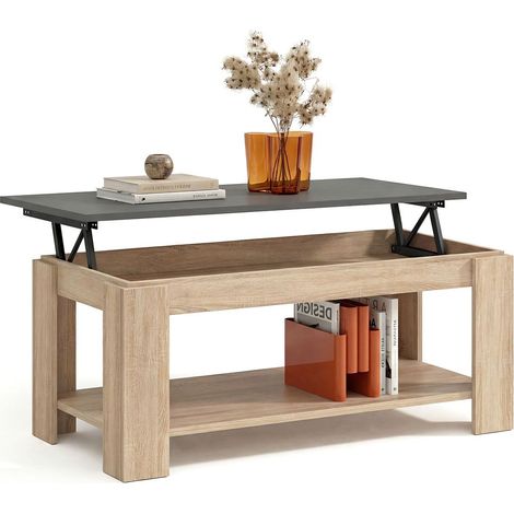 Mesa de centro elevable con almacenaje 102x43-54 cm Lya Roble Canadian - Gris Grafito 50cm (ancho) x 54cm (alto) (1/5)