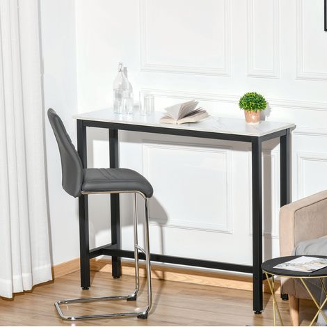Tavolo bar in compensato e acciaio 120 x 40 x 100 cm bianco, piano effetto marmo, 30 kg (1/5)