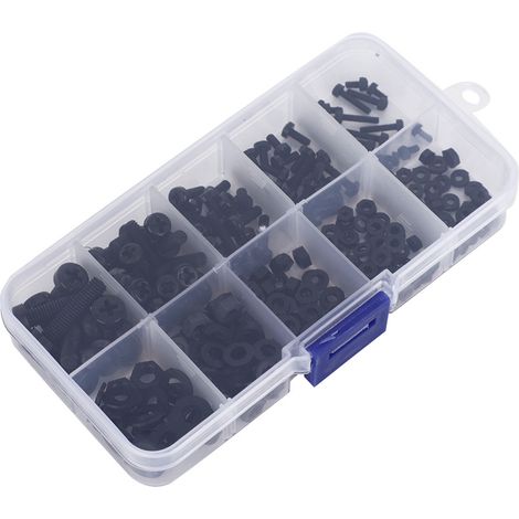 Kit d'assortiment de 270 vis, écrous et rondelles en nylon M2/M2.5/M3/M4/M5 (noir) (1/5)