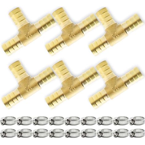 Lot de 6 raccords cannelés 12 mm en laiton à 3 voies avec 18 pinces (1/5)