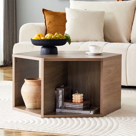 Table basse hexagonale multifonctionnelle 79 × 69,4 × 40 cm, design moderne facile à monter, idéale pour différents espaces et configurations de salon (1/5)