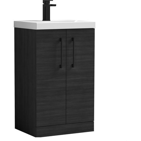 Balterley Bramshall Modern Bathroom 2 Soft Close Door & Mid-Edge Vanity Unit Basin, Charcoal Black, 500mm (1/4)