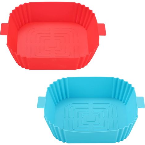 Freidora de aire de silicona - Cesta reutilizable de silicona - Bandeja de silicona para horno microondas - Accesorios para horno (azul y rojo) (1/5)