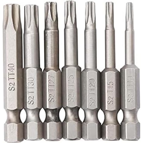 Lot de 7 embouts de tournevis Torx à 5 pointes - Tête de sécurité magnétique Torx - 6,35 mm - T10 T15 T20 T25 T27 T30 T40, S2 (1/5)
