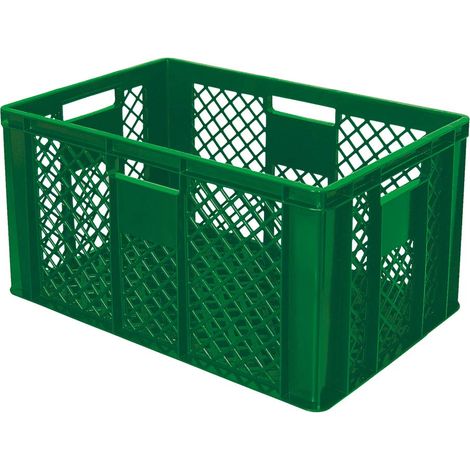 BRB 54 Stück Eurobehälter/Bäckerkiste durchbrochen, LxBxH 600x400x320 mm, PE-HD, lebensmittelecht, grün, Palettenware
