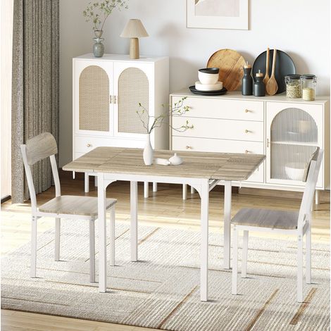 Conjunto de comedor de MDF color natural con mesa plegable y 2 sillas, 110x70x75 cm, para cocina y comedor (1/5)