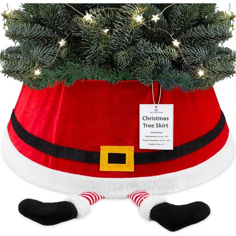 Jupe de Sapin de Noël, Cache Pied Père Noël Amusant Drôle, Col Rigolo pour Décoration Fête Xmas, Réunions Familiales, 42x24 cm (Père Noël Rouge, Haut 42 cm/Base 56.5 cm) (1/5)