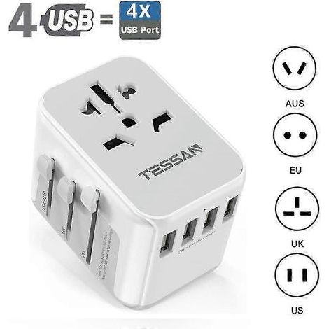 Adaptateur de voyage universel TESSAN avec ports USB A et Type C. chargeur mural international compatible USA. UE. AU et US