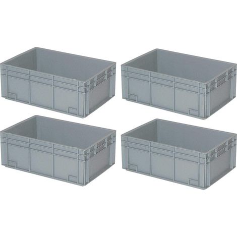 BRB 4 récipients Euro avec 2 poignées, 600 x 400 x 235 mm, 45 l, gris