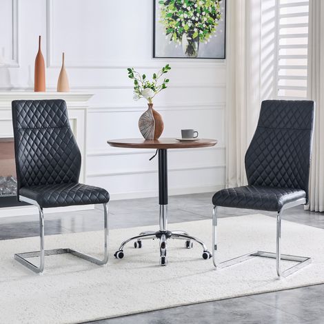 [Pack de 2] Fauteuils de table à losanges noirs : dossier élevé + assise rembourrée, piètement acier chromé, stables et résistants, parfaits pour espaces repas, hôtels, etc. (1/5)