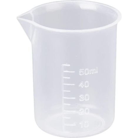 Gobelet doseur de laboratoire en plastique transparent de 50 ml (1/4)