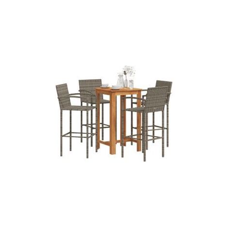Ensemble de bar de jardin 5 pcs gris bois massif acacia rotin (1/5)