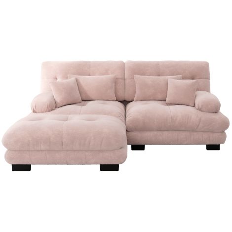 Canapé d'angle nuage chenille rose,coussins lombaires et décoratifs+pouf (1/5)