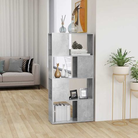 Bibliothèque séparateur de pièce 4 compartiments gris béton 60 x 24 x 124,5 cm - PANGIVO (1/5)