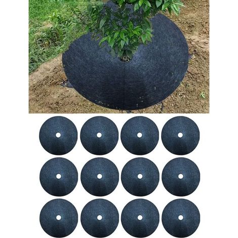 12 tapis de protection contre les mauvaises herbes pour arbres - Anneaux de paillis, tapis de protection en tissu non tissé, toile de paillage pour jardin, anneaux ronds de protection contre les mauva (1/5)