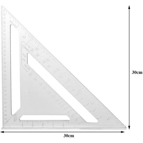 Équerre de menuisier en alliage d'aluminium argenté, triangle métrique de 12 pouces, utilisée pour la mesure. (1/4)
