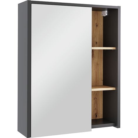Mobile a specchio per il bagno Viola, Grigio/Artisan, 60 x 75 cm con ripiani aperti, Vicco
