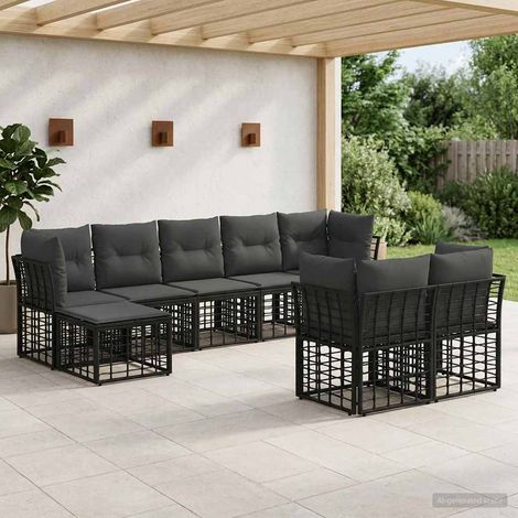 Conjunto de sofás de exterior Negro y Gris oscuro Poliéster (1/5)