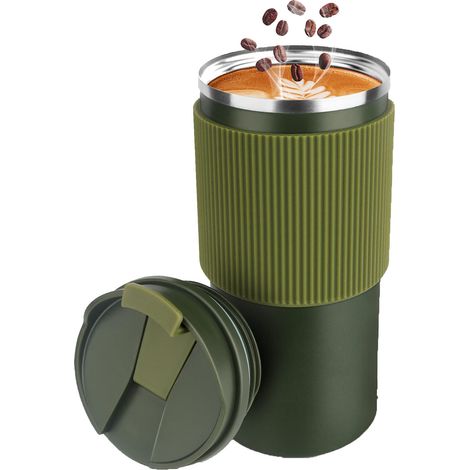 1 Mug isotherme,450 ml,acier inoxydable 304,couvercle étanche,poignée intégrée,voyage bureau (1/5)